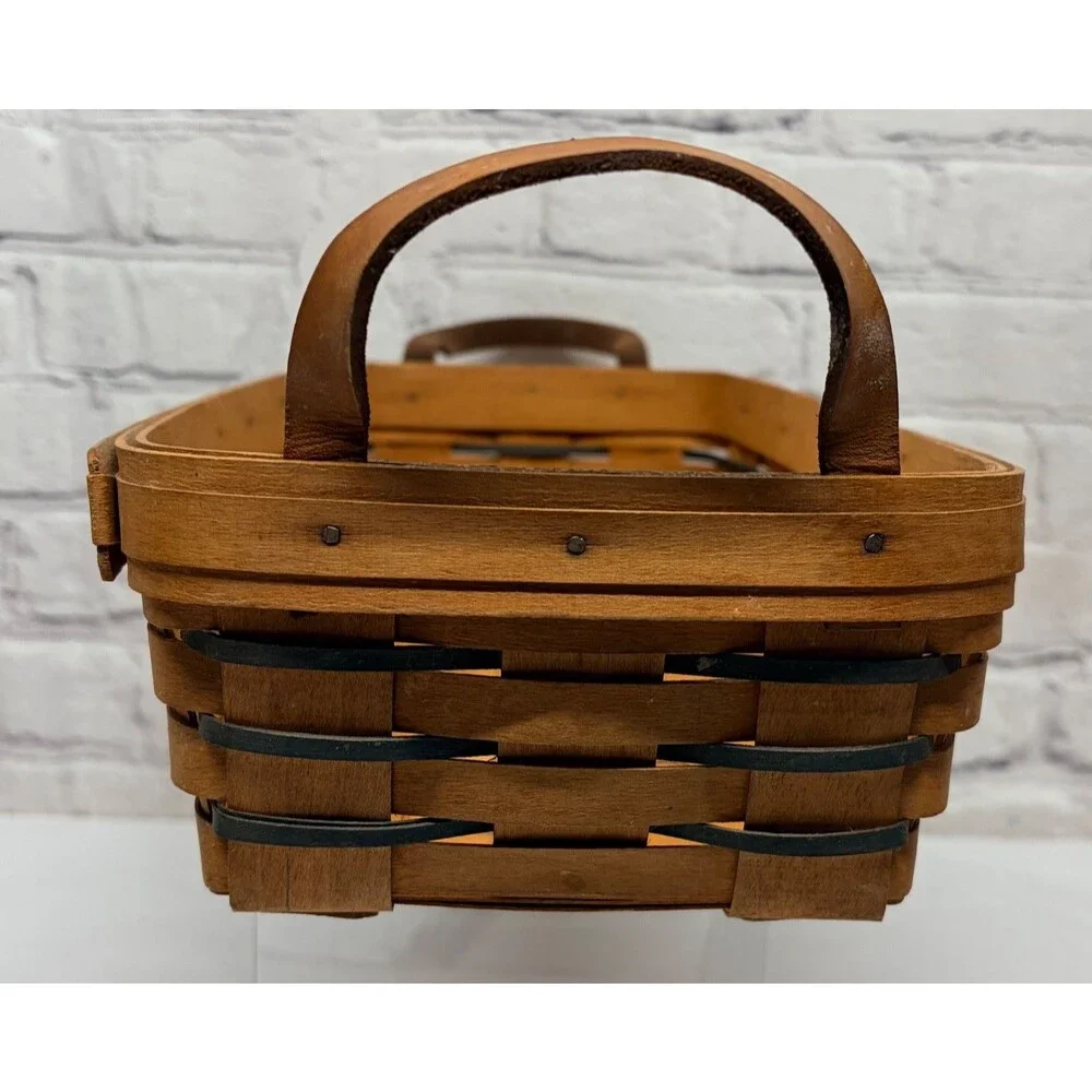 Vtg 1994 Longaberger Basket Leather Handles Liner Wood Divider Protectors 15x8